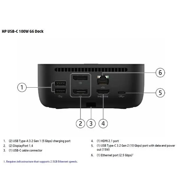 Hp dock usb-c 100w g6 - 9X3V1UT#ABZ