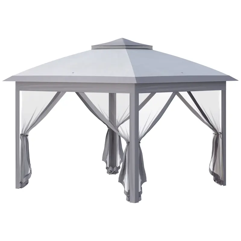 Tonnelle 3 x 3 m gazebo pop up doppio tetto 4 zanzariere rimovibili tessuto Oxford struttura metallica colore grigio inclusa borsa da trasporto